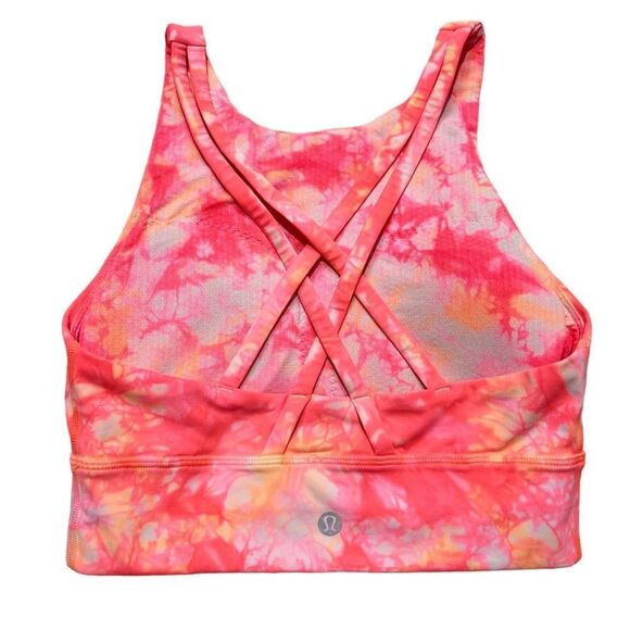 Lululemon Energy Bra High Neck Long Line Shibori Neon Orange Size 4 - Picture 4 of 6